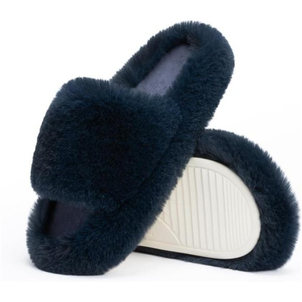 Women's Fuzzy Memory Foam Bedroom Slippers, Navy